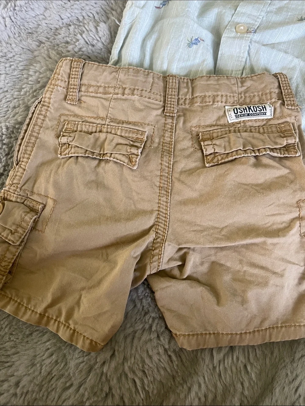 OshKosh B'gosh Light Green Embroidered Button-Down Shirt with Tan Cargo Shorts